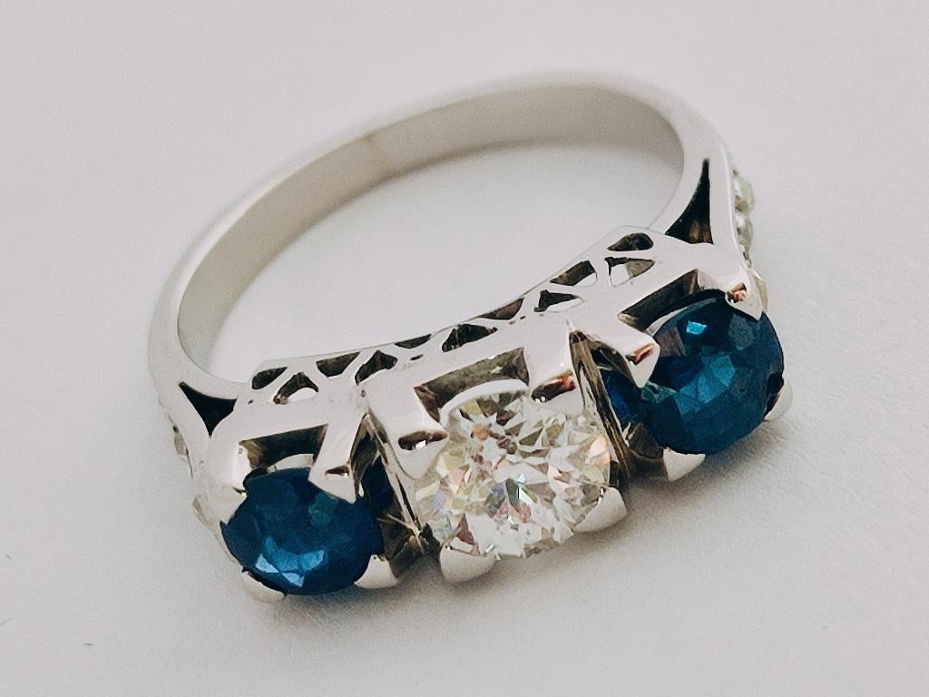 Artdeco ring met diamanten 1,01kt, saffieren 1,19 kt, Sieraden, Tassen en Uiterlijk, Ringen, 19 tot 20, Ophalen of Verzenden, Zo goed als nieuw