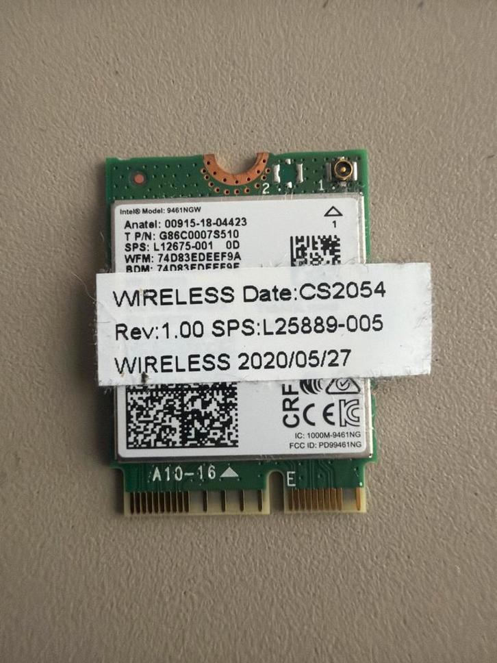 Intel Wireless-AC 9461 NGW WiFi Bluetooth Kaart, Computers en Software, Netwerkkaarten, Gebruikt, Intern, Ophalen of Verzenden