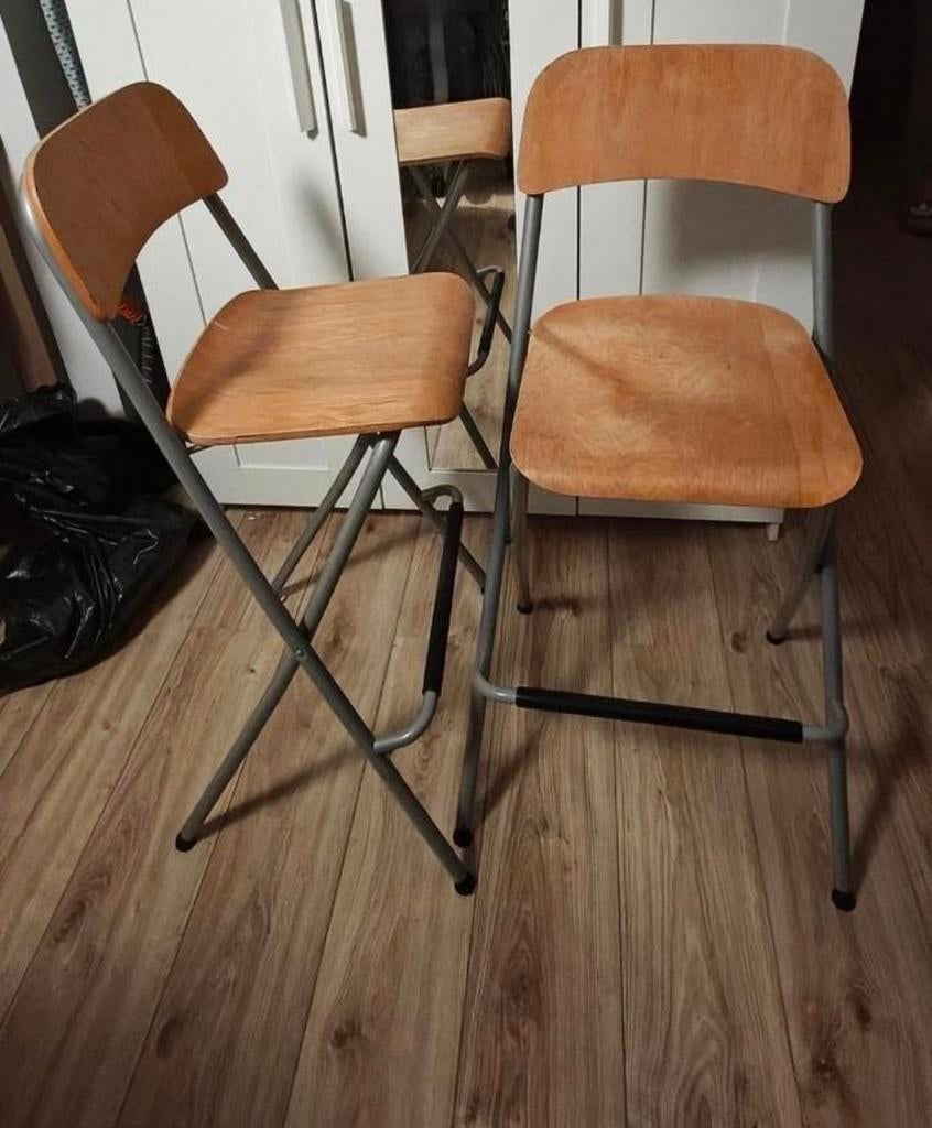 3x IKEA FRANKLIN Barkruk, opklapbaar, lichtbruin, 63 cm, Huis en Inrichting, Barkrukken, Ophalen, Gebruikt, Met voetsteun, 60 tot 90 cm