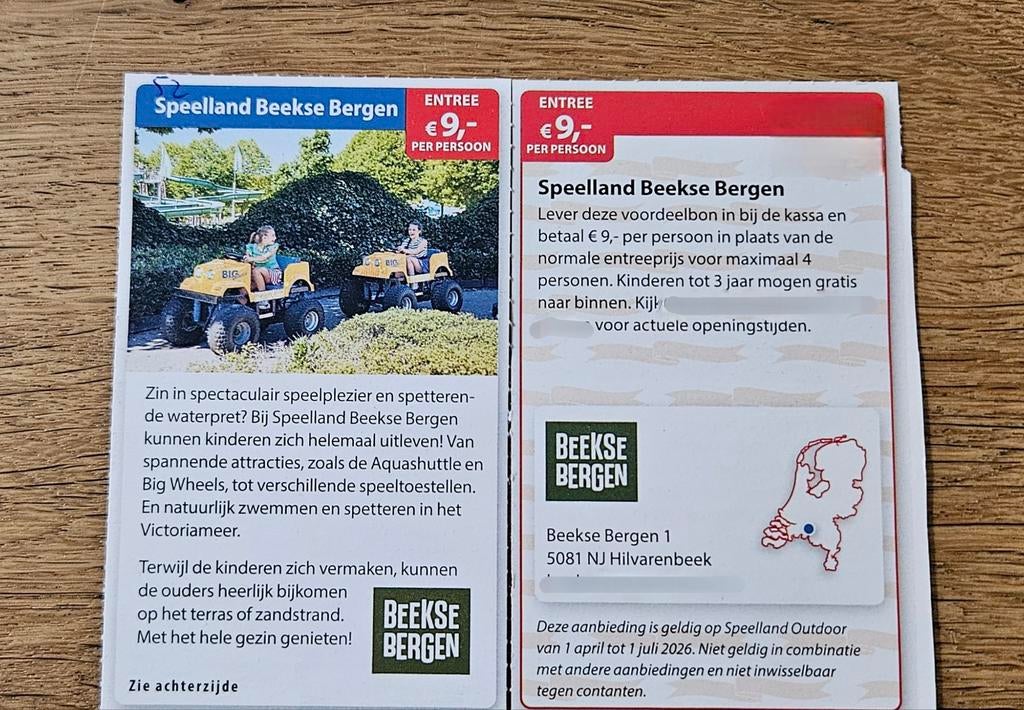 Speelland Beekse Bergen entree €9,- p.p.max 4 personen
