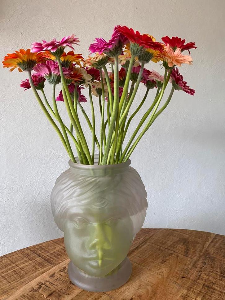 Vintage midcentury vaas matglas hoofd kunstobject, Huis en Inrichting, Woonaccessoires | Vazen, Zo goed als nieuw, Overige kleuren