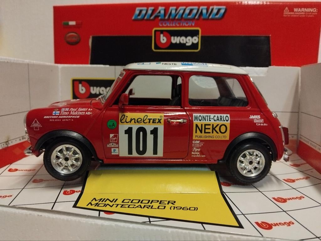 Austin Mini Cooper Monte Carlo red Bburago metal 1:18 KRD, Ophalen of Verzenden, Zo goed als nieuw, Auto, Bburago