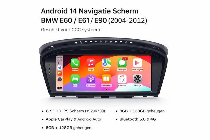 BMW E60/E61/E90 Navigatie Scherm CarPlay Android Auto 8.9”, Auto diversen, Autoradio's, Nieuw, Ophalen of Verzenden