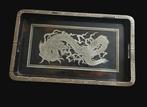 Antiek Chinees lak houten Dienblad met Zilver Draak  inleg, Antiek en Kunst, Verzenden, Zilver