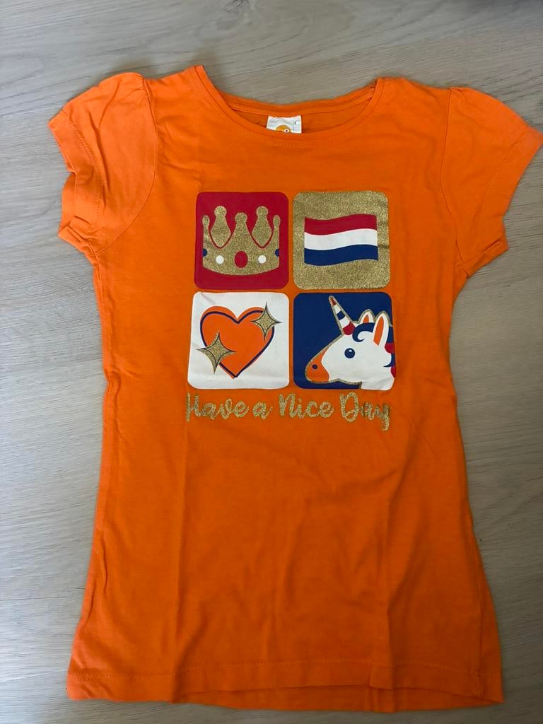 T-shirt Koningsdag 140-146, Kinderen en Baby's, Kinderkleding | Maat 134, Ophalen of Verzenden, Zo goed als nieuw, Meisje, Shirt of Longsleeve