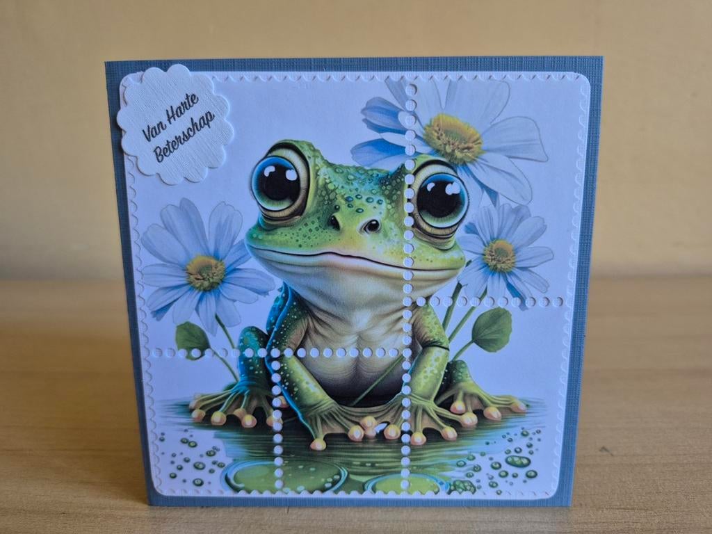 86a) zelfgemaakte kaart- kikker- 4 (beterschap), Hobby en Vrije tijd, Ophalen of Verzenden, Nieuw, Kerst