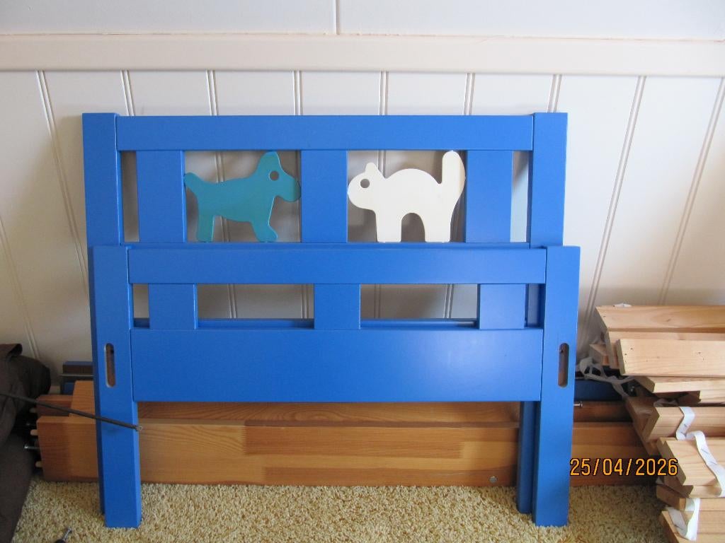 kinderbed IKEA kritter blauw, Gebruikt, 70 tot 85 cm, 140 tot 160 cm, Ophalen