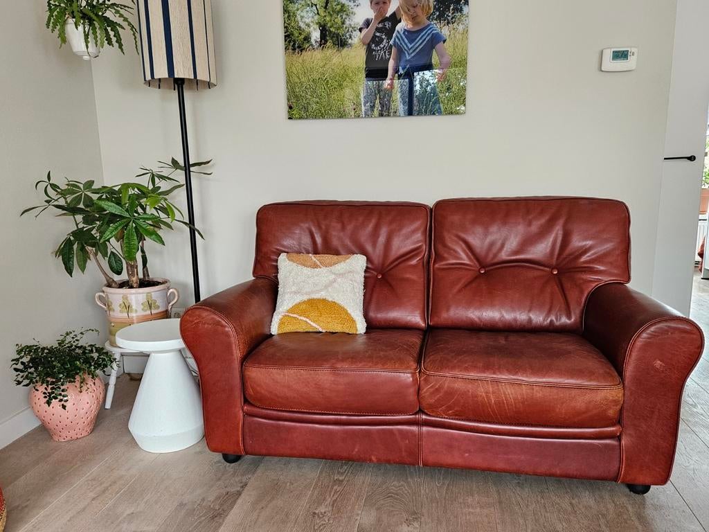 GRATIS! Echt leren bank jaren 70 GRATIS, Ophalen, Gebruikt, 75 tot 100 cm
