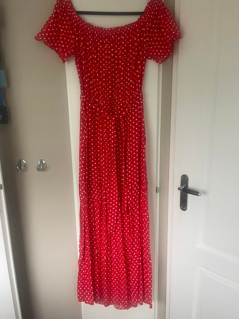 Zomerse rood / witte polkadot maxi jurk maat L, Kleding | Dames, Ophalen of Verzenden, Zo goed als nieuw, Maat 42/44 (L), Rood