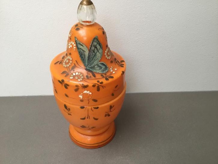 Vintage oranje likeurset met vlinder decoratie, Antiek en Kunst, Antiek | Glas en Kristal, Ophalen of Verzenden