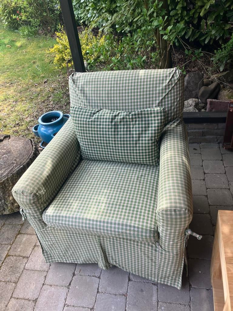 Ikea Ollie B Bommel fauteuil, groen geruit, Ophalen, Gebruikt, Stof, 75 tot 100 cm