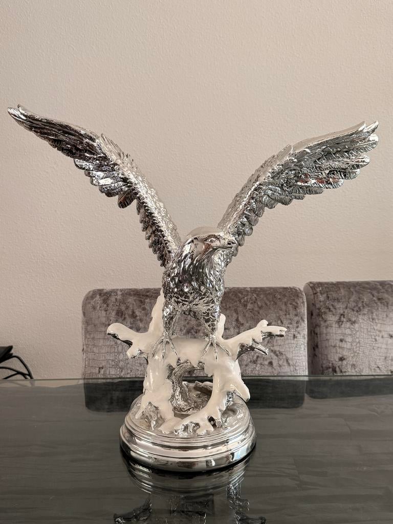 Zilverkleurig adelaar beeld met sneeuw, Ophalen, Gebruikt, Zilver, Overige materialen