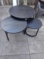 3 zwarte salontafels van mangohout merk Goossens.Ø79cm, Ophalen, 50 tot 100 cm, Rond, 50 tot 100 cm