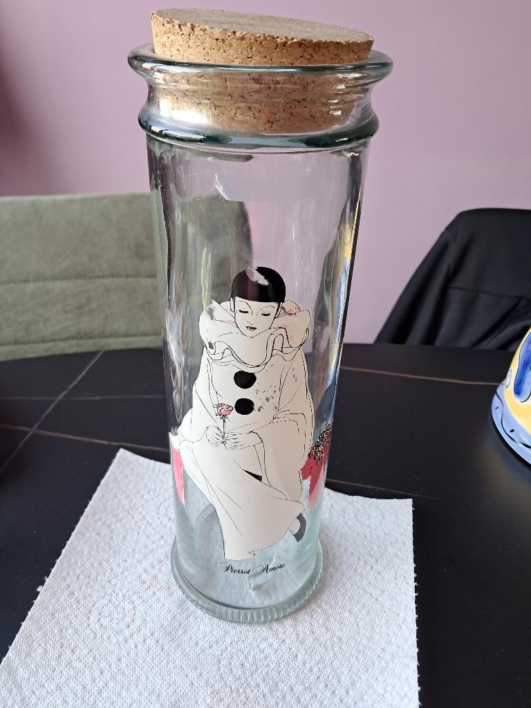 Vintage Pierrot Amore glazen voorraadpot, Ophalen, Voorraadpot, Overige merken, Glas