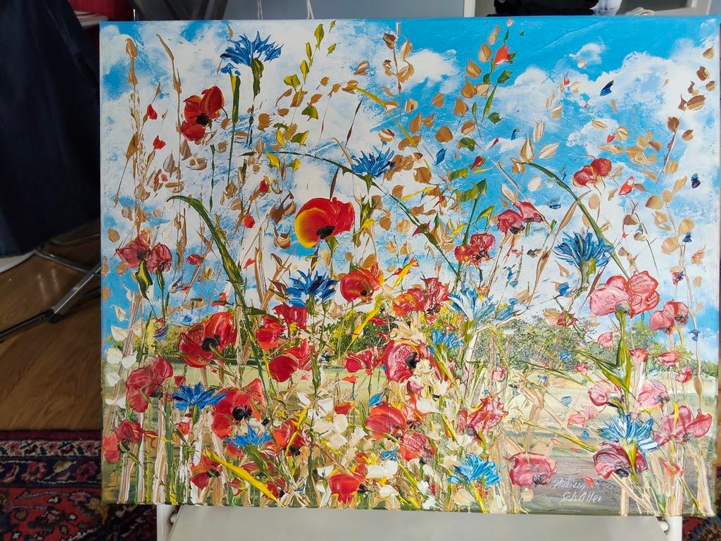 Kleurrijk Zomers Veldbloemen Schilderij - Patricia Schüller, Ophalen of Verzenden