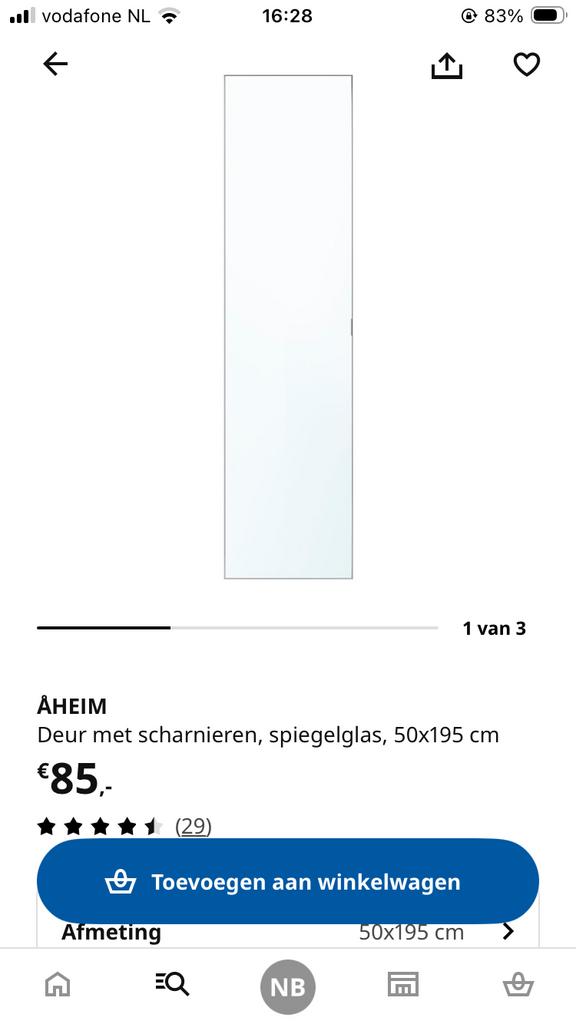 2x Aheim spiegeldeur IKEA Pax kast 50x195 cm, Ophalen, Gebruikt, 50 tot 100 cm, Glas