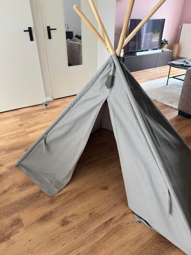 Stevige Tipi Tent Grijs/Groen met Kompas Print, Ophalen of Verzenden, Zo goed als nieuw