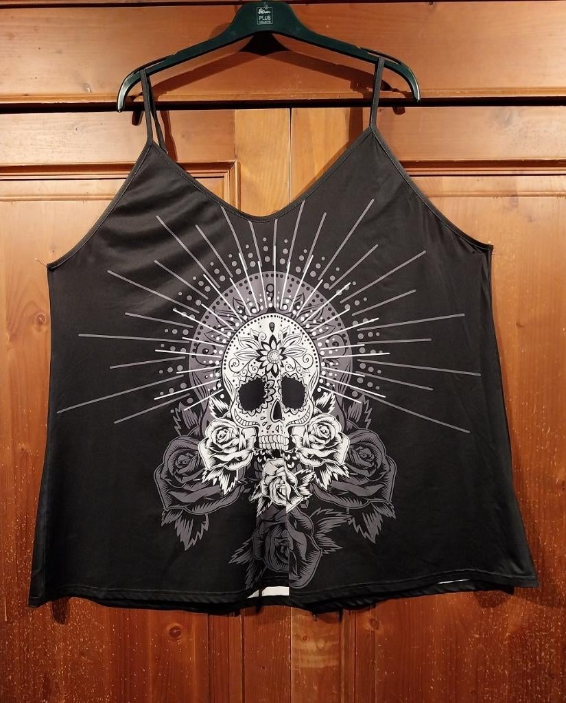 Stoere gothic rock zwarte top skull 48-50, Ophalen of Verzenden, Nieuw, Zwart, Shirt of Top