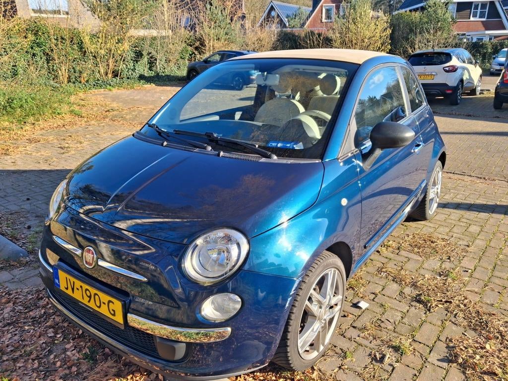 Fiat Cabrio 2013 1.2 blauw airco 123885 km, Auto's, Volkswagen, Beige, Cabriolet, Blauw, Leder en Stof