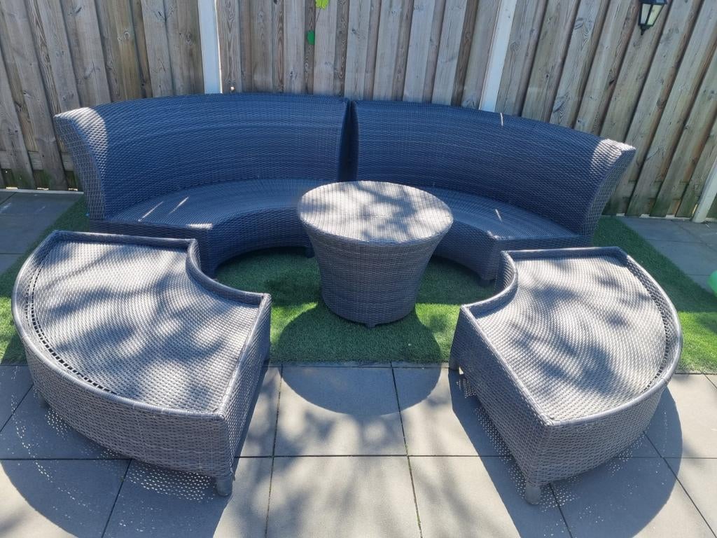 Hartman loungeset halfrond wicker compleet, Tuin en Terras, Tuinsets en Loungesets, Ophalen of Verzenden, Gebruikt, Wicker, Bank