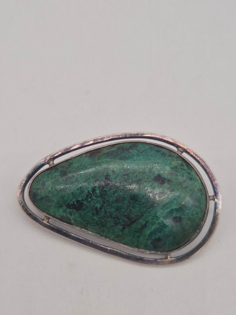 Mooie zilveren broche met Eilat steen(925), 4 tot 7 cm, Gebruikt, Verzenden, Met edelsteen