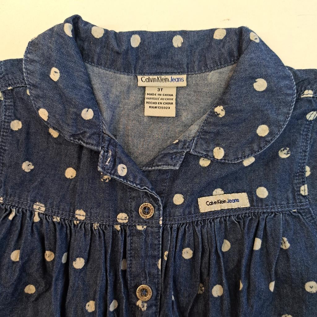 Calvin Klein denim jurkje met stippen/bloem 3jr 98-104 45549, Meisje, ., Zo goed als nieuw, Jurk of Rok