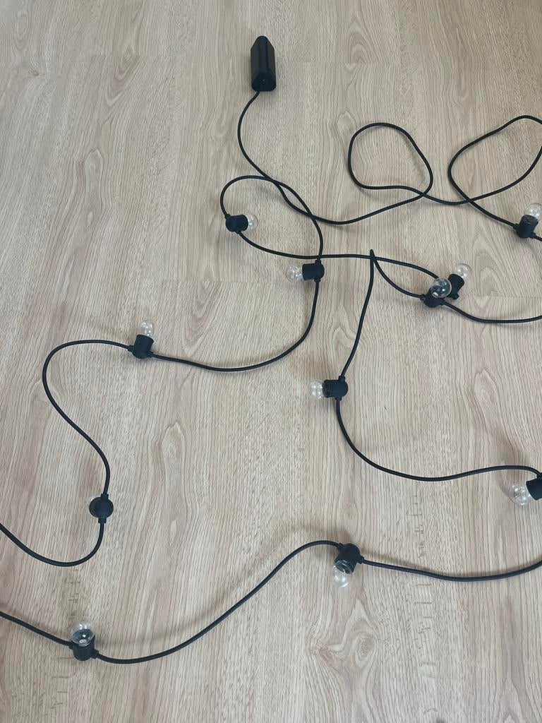 Zwart lampjessnoer met 12 lampjes, Tuin en Terras, Buitenverlichting, Ophalen, Kunststof, Gebruikt, Minder dan 50 watt