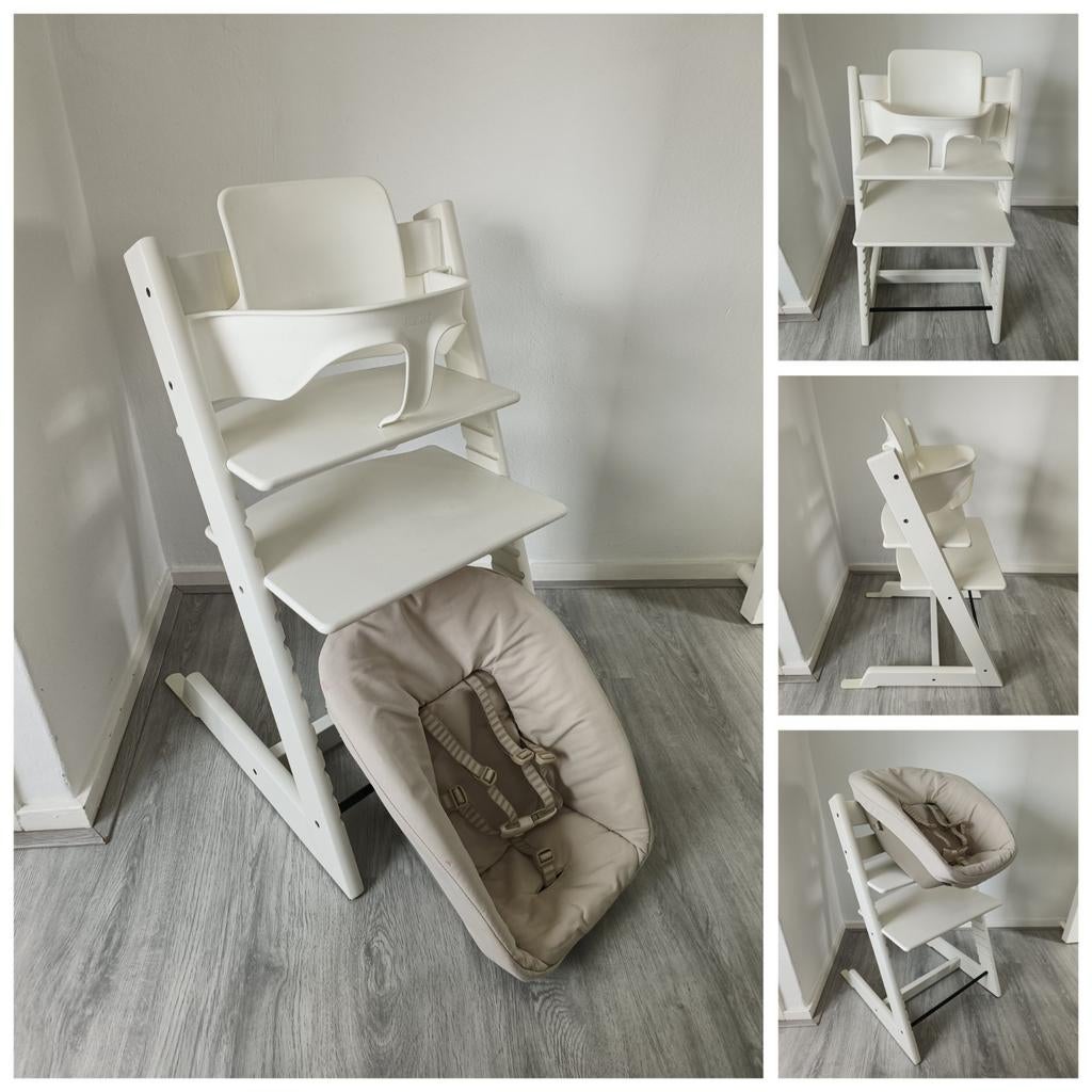 Stokke Tripp Trapp wit met babyset en newbornset, Kinderen en Baby's, Kinderstoelen, Ophalen of Verzenden, Zo goed als nieuw, Stokke Tripp Trapp