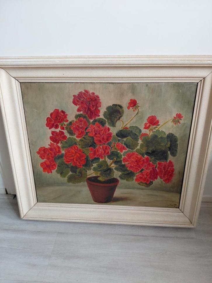 Stilleven geraniums oud schilderij, Antiek en Kunst, Kunst | Schilderijen | Klassiek, Ophalen
