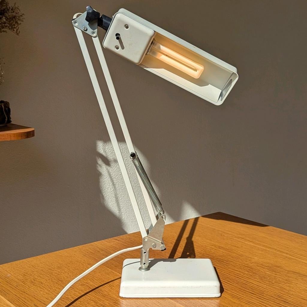 Massive bureaulamp wit jaren 80 / table lamp vintage, 1980 mid century modern design, Gebruikt, 50 tot 75 cm, Ophalen of Verzenden