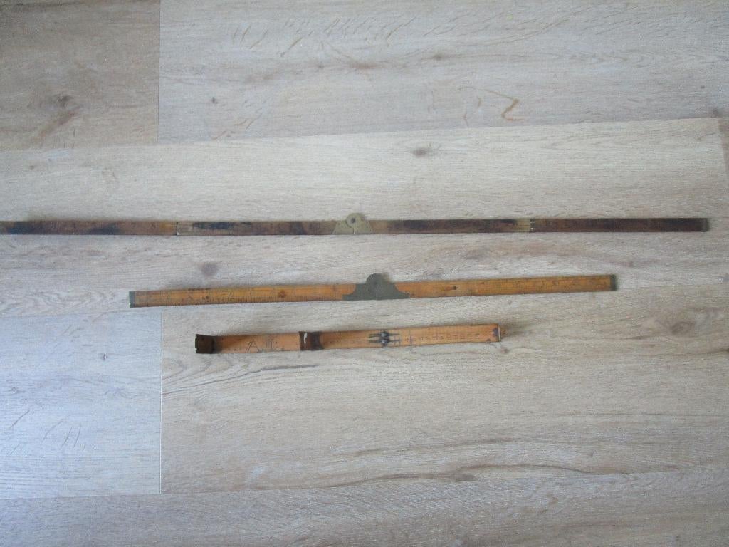 3 antieke Engelse inklapbare maatstokken rond 1900, Verzenden