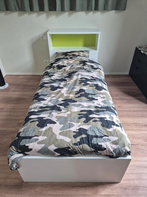 Eenpersoons bed, opbergmeubel ikea flaxa, Huis en Inrichting, Slaapkamer | Bedden, Gebruikt, Eenpersoons, 90 cm, 200 cm, Hout