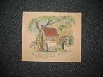 Tekening  Boerderij Huisje Gekleurd Mooi Vintage, Ophalen of Verzenden