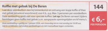 Koffie met gebak bij De Beren. € 6,- p.p. korting. Bon 144. beschikbaar voor biedingen