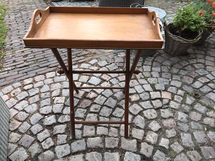 Engels houten inklapbaar bijzettafel, tafel dienblad, Huis en Inrichting, Woonaccessoires | Dienbladen, Gebruikt, Hout, Rechthoekig