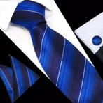 100% zijden stropdas pochet manchetknopen Blauw Zwart NIEUW, Kleding | Heren, Stropdassen, Nieuw, Met patroon, Blauw, Ophalen of Verzenden