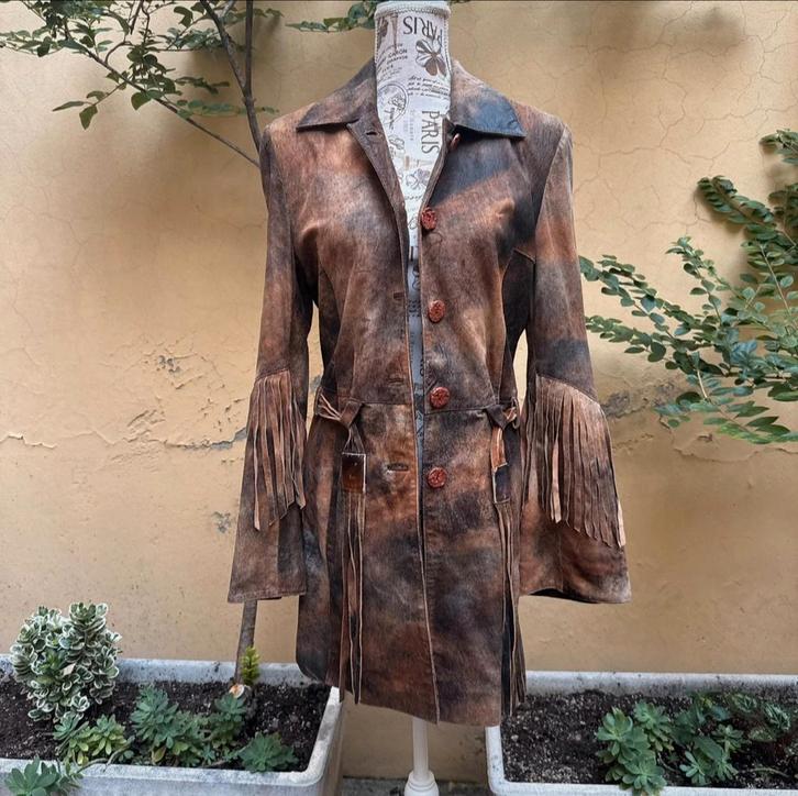 Vintage Suède Jas met Franjes - merk Luigi - maat M, Kleding | Dames, Jasjes, Kostuums en Pakken, Zo goed als nieuw, Jasje, Maat 38/40 (M)