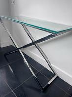 Glazen Sidetable met Metalen Onderstel, Huis en Inrichting, Tafels | Sidetables, Ophalen, Gebruikt, 100 tot 150 cm, Glas