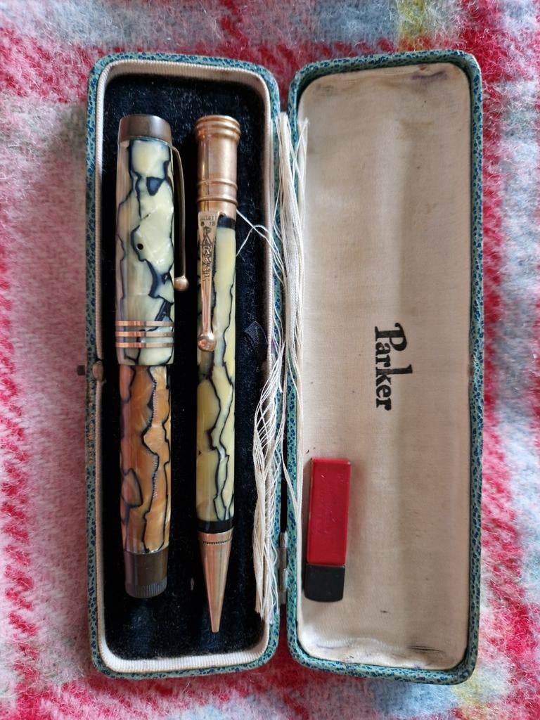 Parker duofold senior deluxe fontain pen set (1920s), Antiek en Kunst, Ophalen
