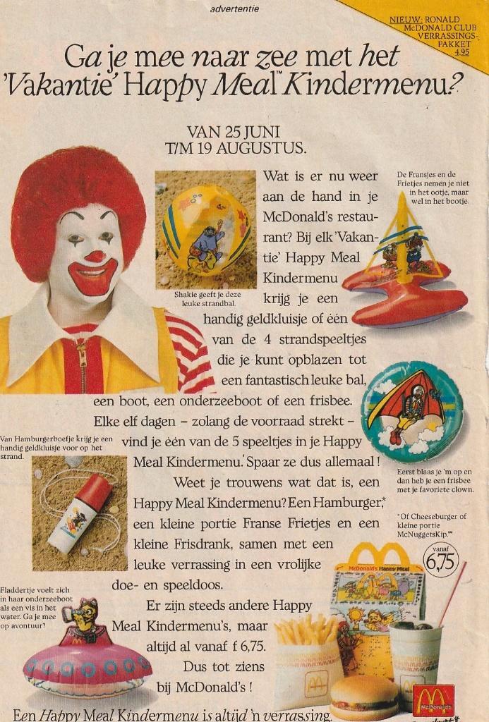 retro reclame 1990 McDonald's Happy Meal vakantie, Verzamelen, Retro, Overige typen, Verzenden