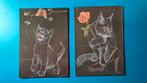 Poes Kat . 8 ansichten illustrator H. Villieres zwart, Verzamelen, Ansichtkaarten | Dieren, Ophalen of Verzenden, 1980 tot heden