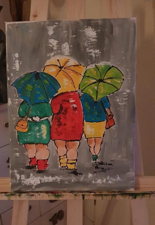 Drie Dames met Paraplu acryl op canvas schilderij painting, Huis en Inrichting, Woonaccessoires | Schilderijen, Tekeningen en Foto's