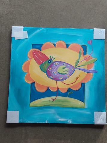Schilderij voor kinderkamer, bloem met vogel beschikbaar voor biedingen