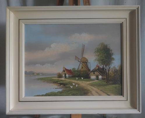 Hollands landschap - Paneel - Gesigneerd - 1950, Antiek en Kunst, Kunst | Schilderijen | Klassiek, Ophalen