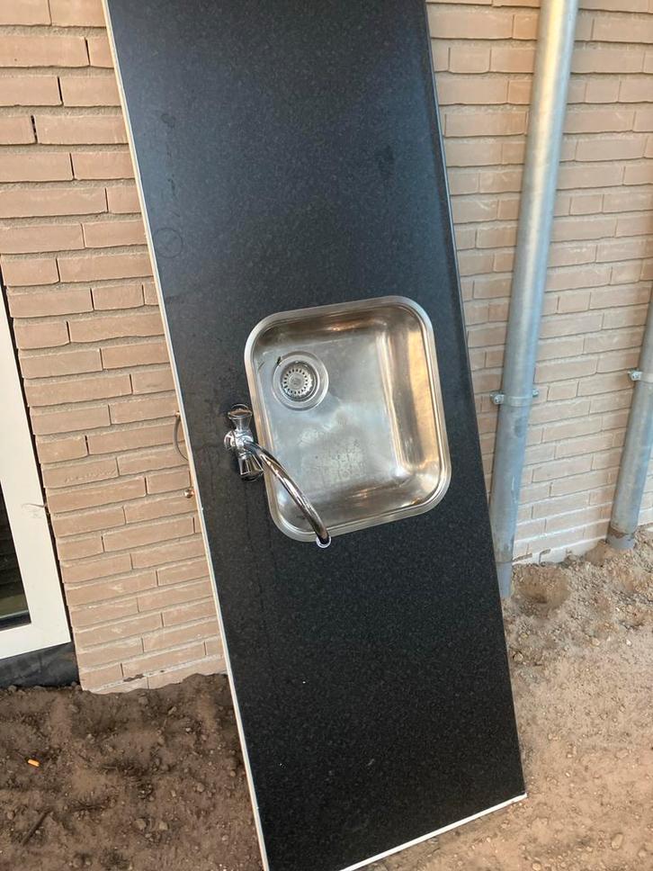 Spoelbak met werkblad Zwart en kraan, Huis en Inrichting, Keuken | Keukenelementen, Nieuw, Minder dan 100 cm, 50 tot 100 cm, Minder dan 25 cm