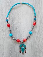 Statement Ketting Tibetaanse Stijl Turquoise Rood, Sieraden, Tassen en Uiterlijk, Kettingen, Zo goed als nieuw, Overige materialen