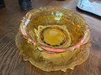 Glazen schaal met schotel amberkleur, Antiek en Kunst, Antiek | Glas en Kristal, Ophalen