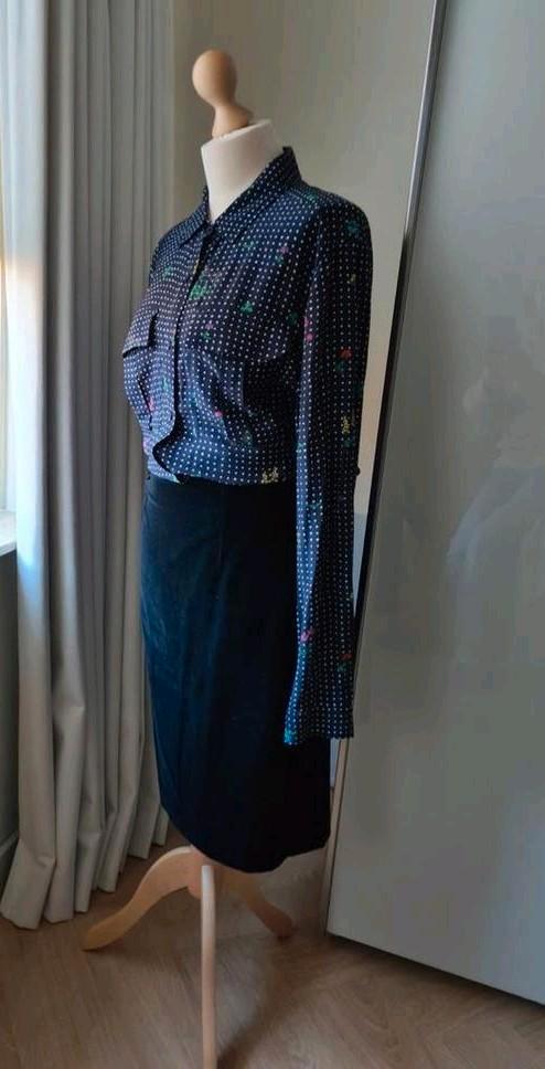 PAUW DONKERBLAUW VELVET ROKJE 2, Kleding | Dames, Rokken, Zo goed als nieuw, Maat 38/40 (M), Blauw, Verzenden