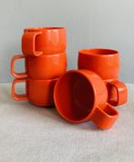 Vintage kunststof camping kopjes espresso Italy Style oranje, Caravans en Kamperen, Gebruikt