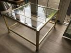 Vierkante messing salontafel met glasplaat, Ophalen, Gebruikt, 50 tot 100 cm, Vierkant